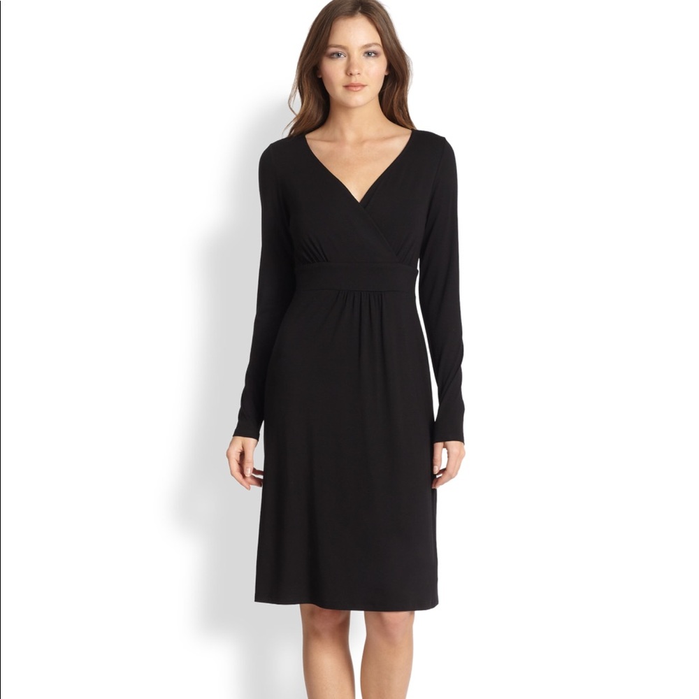 Eileen Fisher Black Jersey Knit Surplice Dress